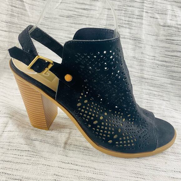 DV Dolce Vita Kassi Black Suede Slingback Laser Cut Open Toe Block Heel Sandals - Picture 3 of 10